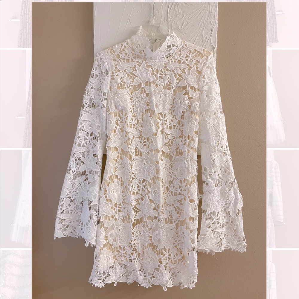 White Lace Long Sleeve Shift Dress